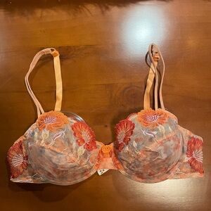 CHANTELLE Floral Embroidered unlined Demi Bra in Orange 36C